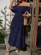 Women's Wedding Guest Off-Shoulder Maxi Dress – Layered Flowy Occasion Dress