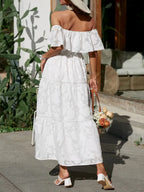Women's Wedding Guest Off-Shoulder Maxi Dress – Layered Flowy Occasion Dress