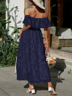 Women's Wedding Guest Off-Shoulder Maxi Dress – Layered Flowy Occasion Dress