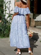 Women's Wedding Guest Off-Shoulder Maxi Dress – Layered Flowy Occasion Dress