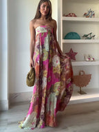 Women's Wedding Guest Floral Maxi Dress – Strapless Flowy Occasion Dress