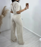 Women's Flared High Waist Pants Set – Relaxed Top Two Piece Casual Set