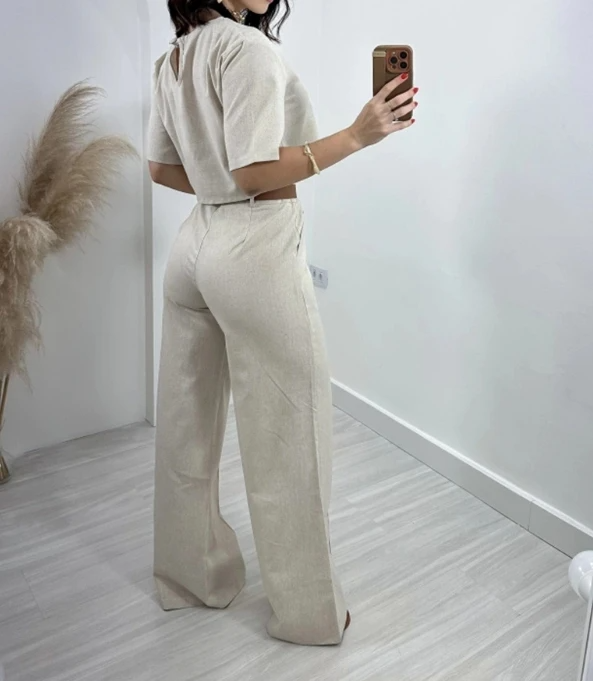 Women's Flared High Waist Pants Set – Relaxed Top Two Piece Casual Set