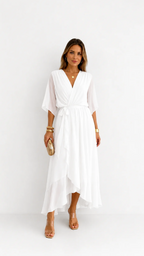 Women's Chiffon Wrap Dress – V-Neck Tie Waist Flowy Occasion Dress