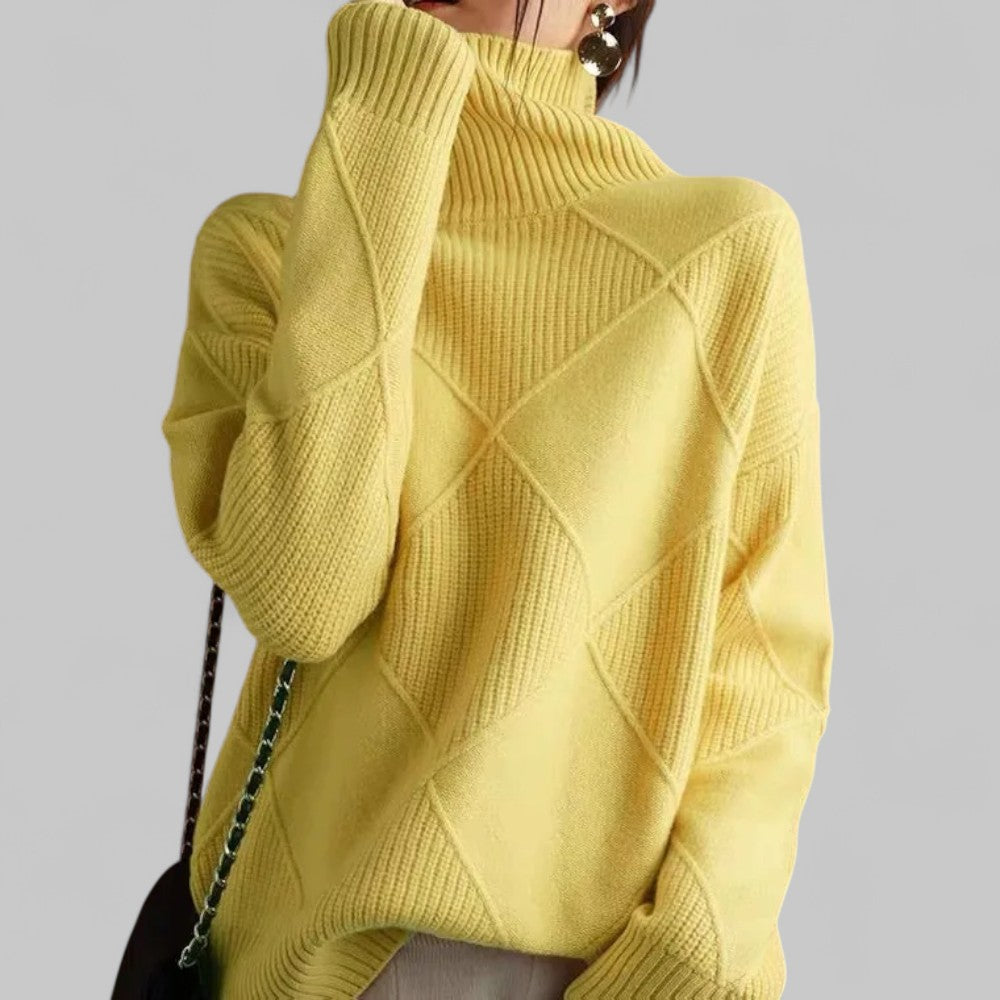 Women's Geometric Roll Neck Sweater – Relaxed Fit Winter Sweater