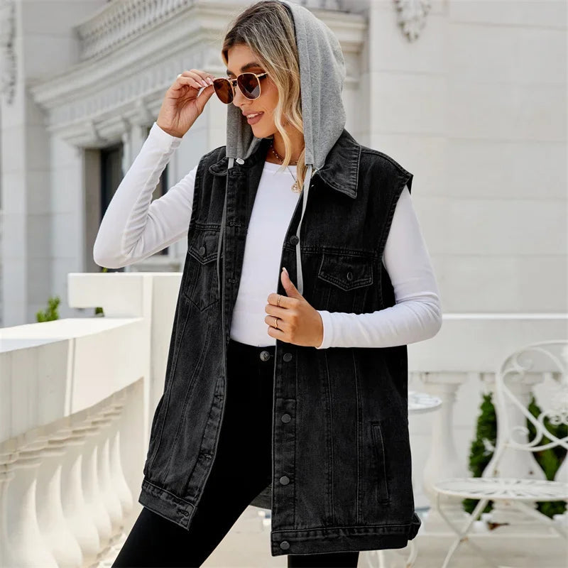 Women's Sleeveless Jean Vest – Button Front Casual Layering Vest
