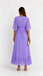 Women's Chiffon Wrap Dress – V-Neck Tie Waist Flowy Occasion Dress