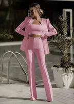 Women's Tailored Three Piece Suit Set – Blazer Crop Top and Trousers Set